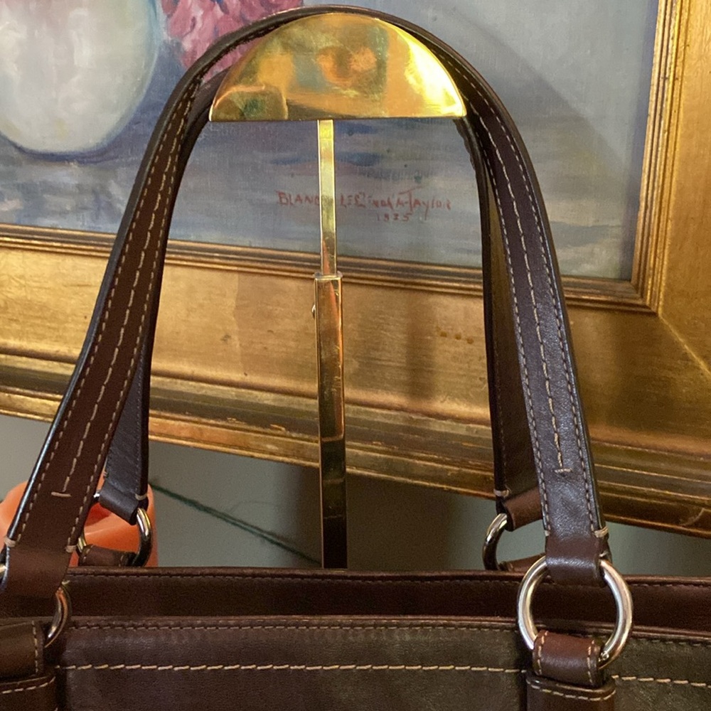 Coach Brown Leather Top Handle Turnlock Pocket Zipper Satchel Shoulder Bag - Picture 8 of 16